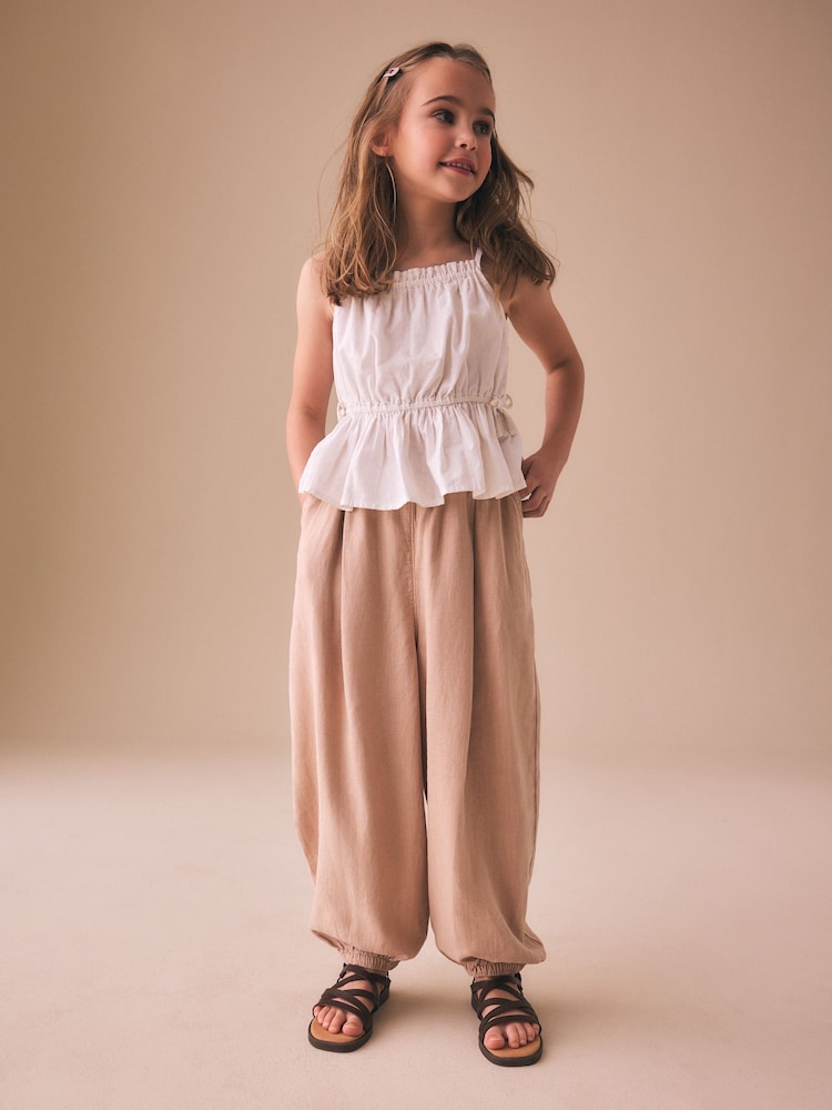 Stone Linen Cuffed Trousers (3-16yrs) - Image 2 of 4