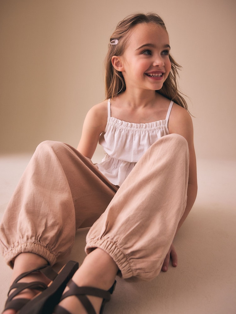 Stone Linen Cuffed Trousers (3-16yrs) - Image 4 of 4