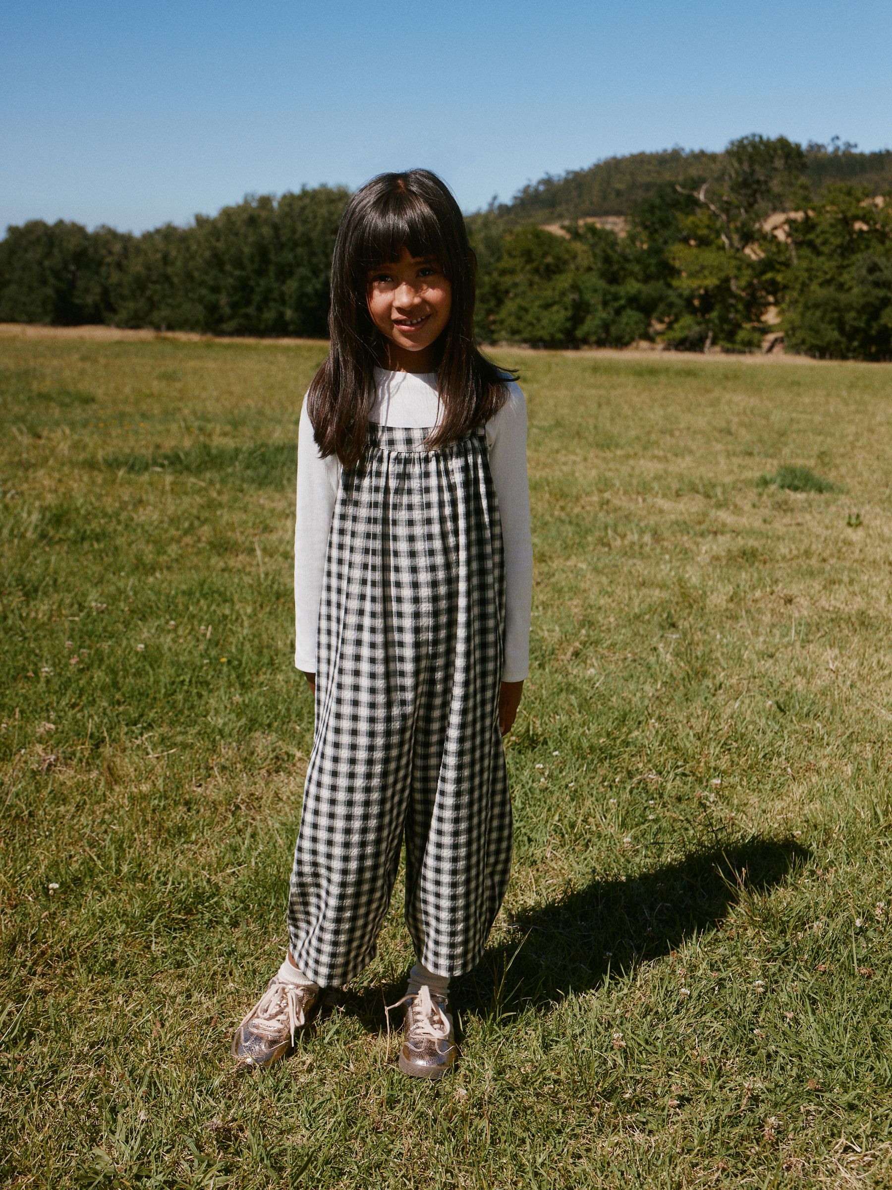 Buy Black/ White Mono Gingham Barrel Leg Jumpsuit (3-16yrs) from