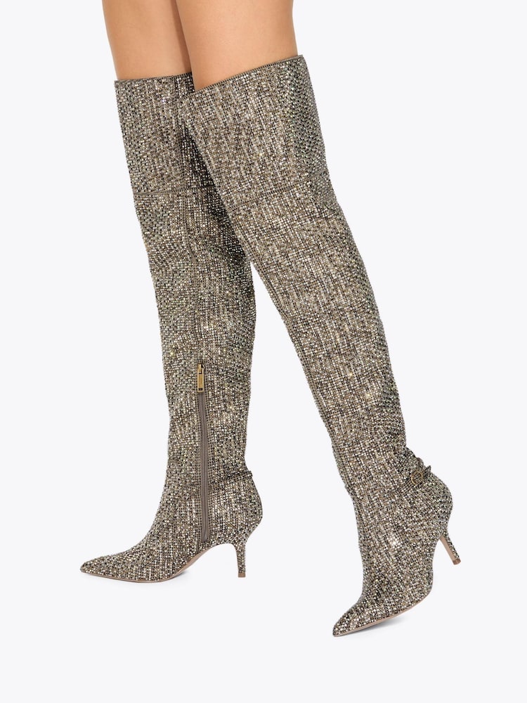 Kurt Geiger London Cream Mayfair Point Otk Boots - Image 1 of 5 Kurt Geiger London Cream Mayfair Point Otk Boots - Image 1 of 5