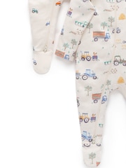 Purebaby Blue Printed Zip Growsuits 2 Pack - Image 6 of 6