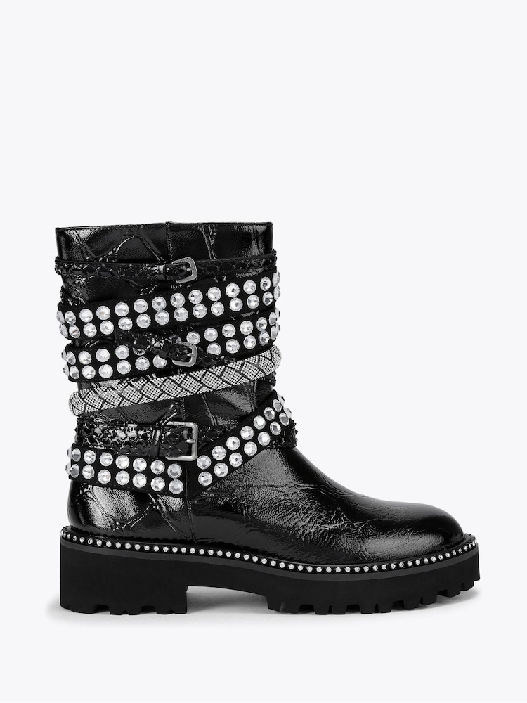 Kurt Geiger London Black Multi Strap Flat Boots - Image 2 of 5 Kurt Geiger London Black Multi Strap Flat Boots - Image 2 of 5