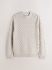 Ecru White Regular Fit Cotton Rich Chevron Cable Crew Neck Jumper - Image 5 of 7