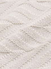 Ecru White Regular Fit Cotton Rich Chevron Cable Crew Neck Jumper - Image 6 of 7