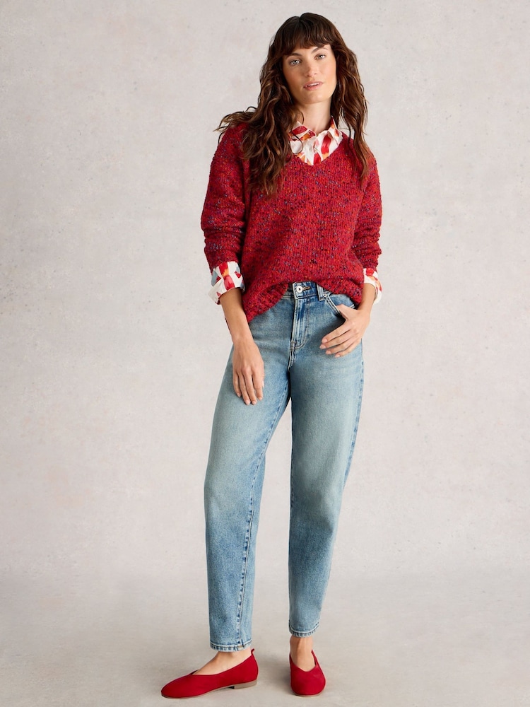 White Stuff Red Texture V-Neck Jumper - Image 1 of 6