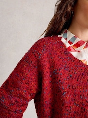 White Stuff Red Texture V-Neck Jumper - Image 4 of 6