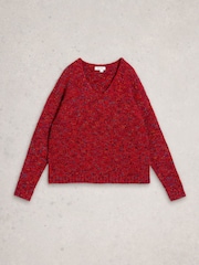 White Stuff Red Texture V-Neck Jumper - Image 5 of 6