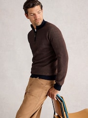 White Stuff Brown Newport Merino Jacquard Funnel Jumper - Image 2 of 6