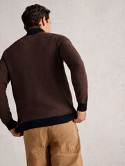 White Stuff Brown Newport Merino Jacquard Funnel Jumper - Image 3 of 6