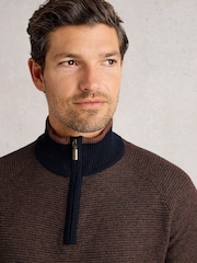 White Stuff Brown Newport Merino Jacquard Funnel Jumper - Image 4 of 6