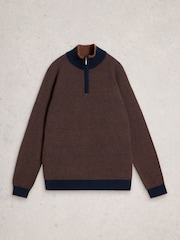 White Stuff Brown Newport Merino Jacquard Funnel Jumper - Image 5 of 6