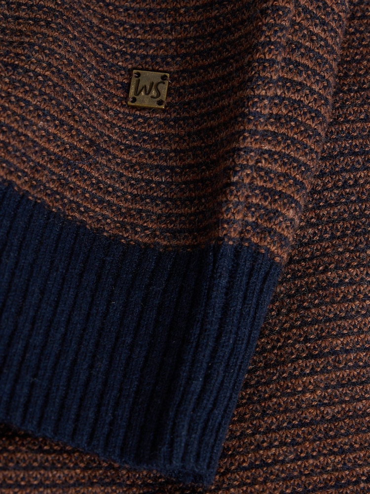 White Stuff Brown Newport Merino Jacquard Funnel Jumper - Image 6 of 6