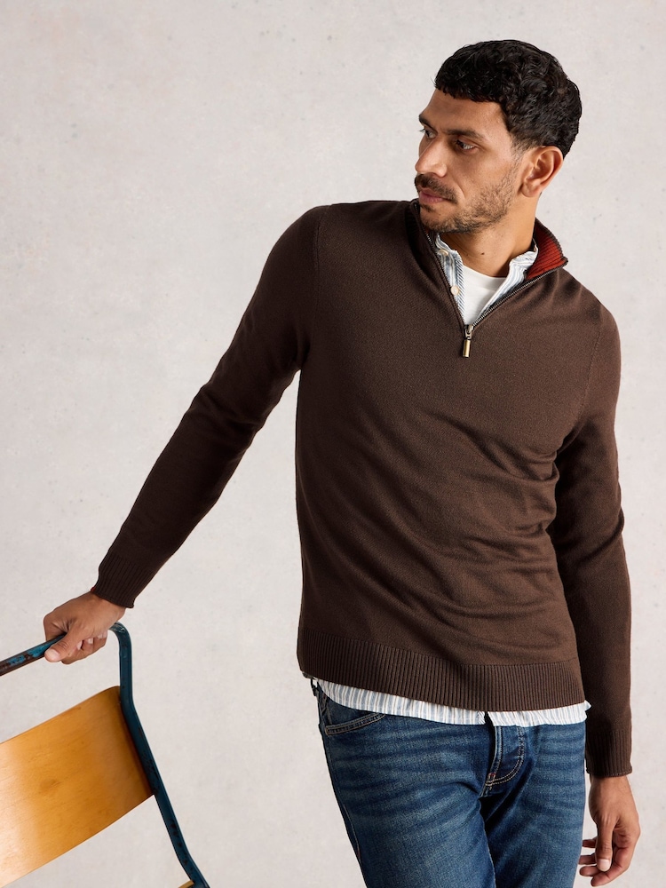 White Stuff Brown Newport Merino Funnel Jumper - Image 1 of 6