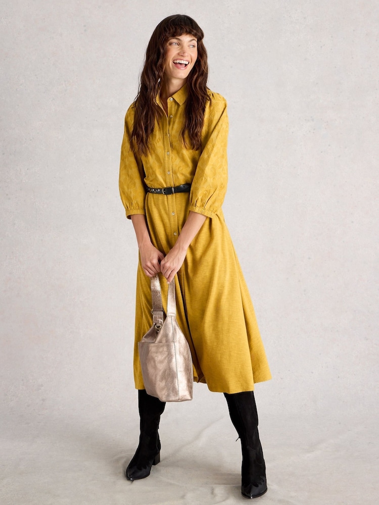 White Stuff Yellow Rua Embroidered Jersey Dress - Image 1 of 6