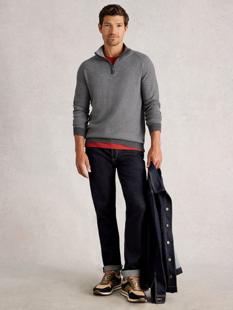 White Stuff Grey Newport Merino Jacquard Funnel Jumper - Image 1 of 6
