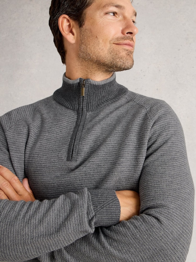 White Stuff Grey Newport Merino Jacquard Funnel Jumper - Image 2 of 6