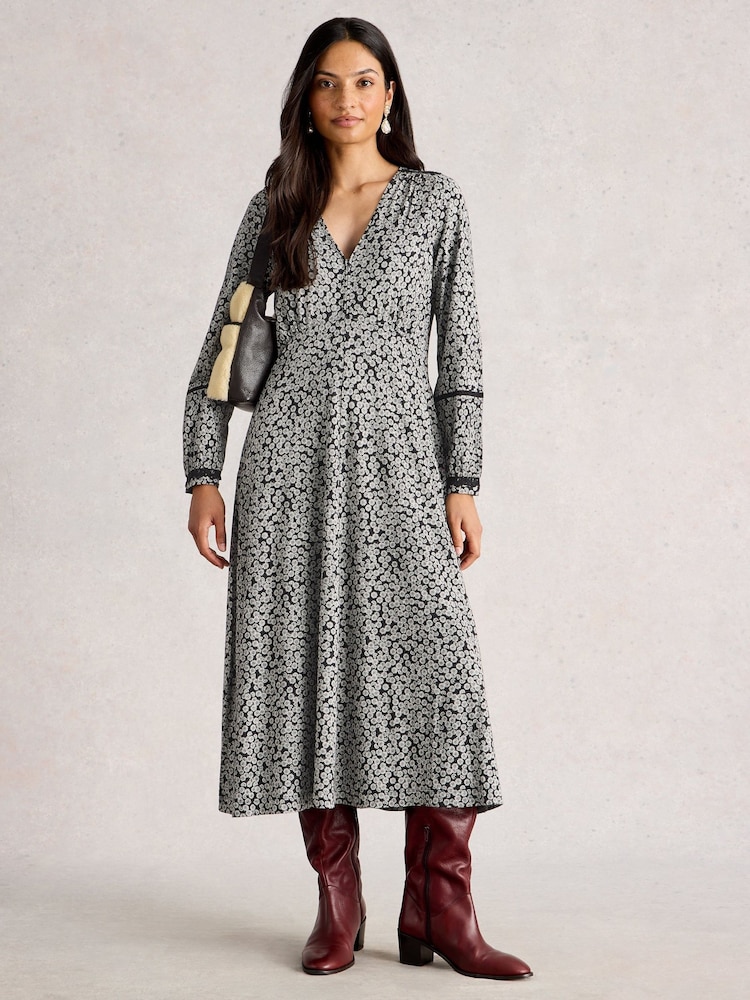 White Stuff Grey Megan Lace Jersey Dress - Image 1 of 6