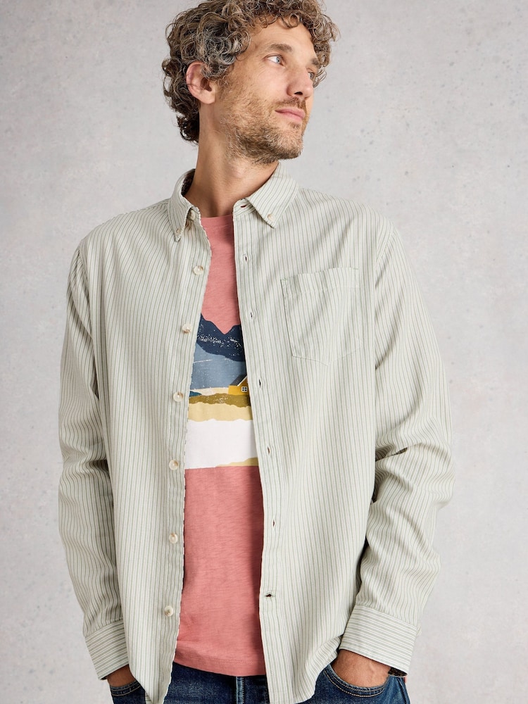 White Stuff Green Stamford Mini Stripe Shirt - Image 1 of 6