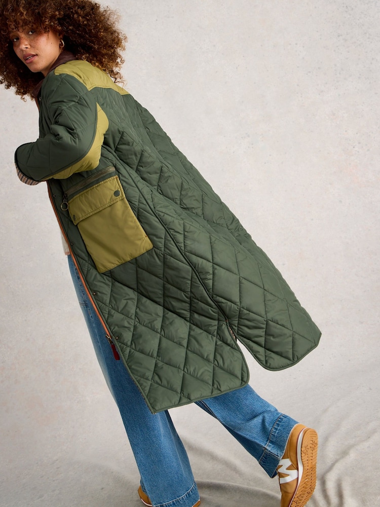 White Stuff Green Stella Longline Quilted Coat - Image 2 of 6