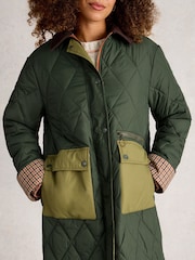 White Stuff Green Stella Longline Quilted Coat - Image 4 of 6