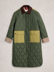 White Stuff Green Stella Longline Quilted Coat - Image 5 of 6