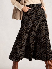 White Stuff Black Quinn Cord Midi Skirt - Image 1 of 6