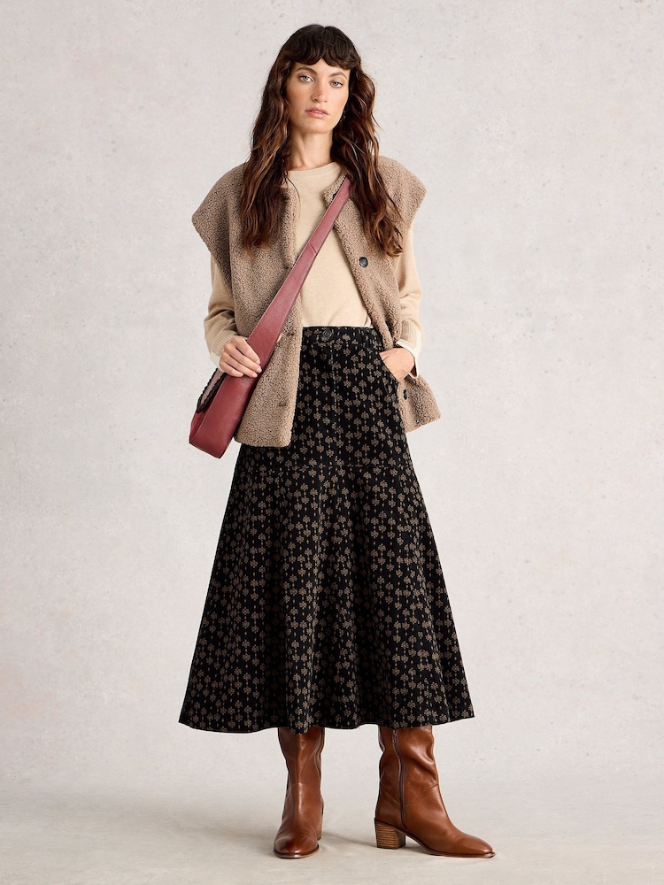 White Stuff Black Quinn Cord Midi Skirt - Image 2 of 6