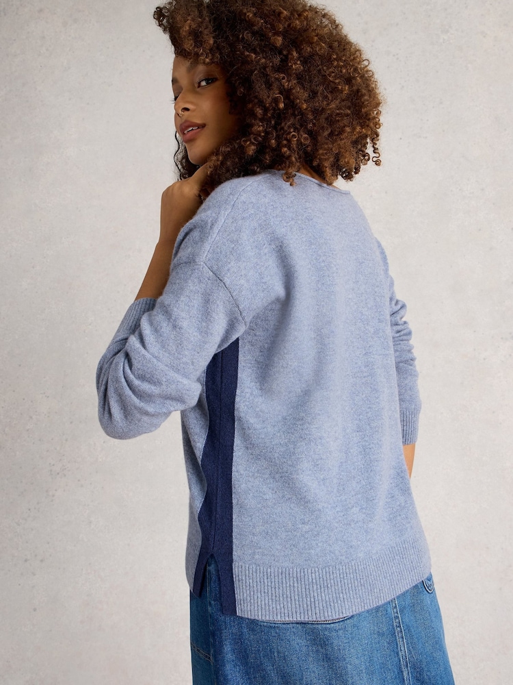 White Stuff Blue V-Neck Cashmere Jumper - Image 2 of 6