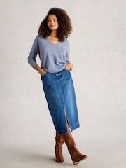 White Stuff Blue V-Neck Cashmere Jumper - Image 3 of 6