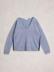 White Stuff Blue V-Neck Cashmere Jumper - Image 5 of 6