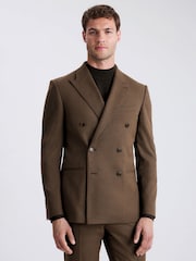 MOSS Chestnut Slim Fit Flannel Double Breasted Suit Jacket - Image 1 of 4