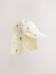 Cream/Blue Flowers - قبعة تغطي الرأس والرقبة (3 أشهر - 10 سنوات) - Image 1 of 3