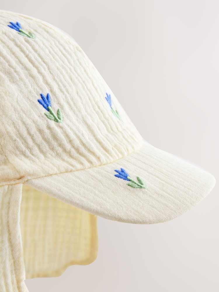 Cream/Blue Flowers - قبعة تغطي الرأس والرقبة (3 أشهر - 10 سنوات) - Image 3 of 3