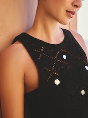 Black Cotton Crochet Mirror Sequin Vest - Image 4 of 7