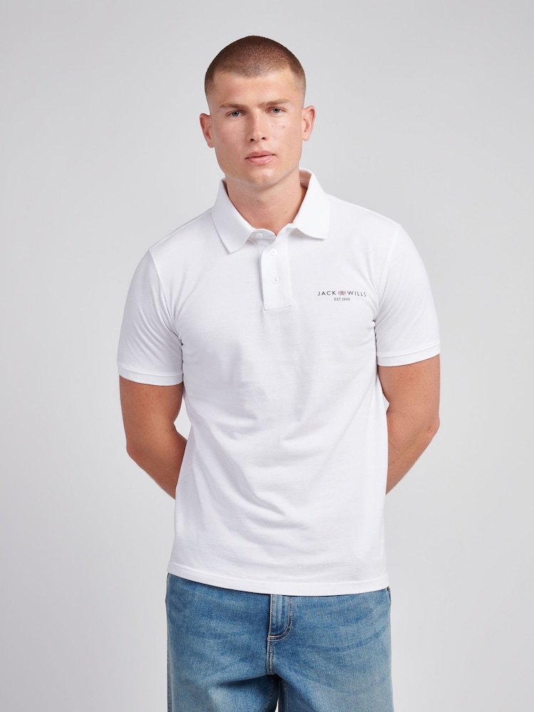Jack Wills White Chest Union Flag Pique Polo Shirt - Image 1 of 6