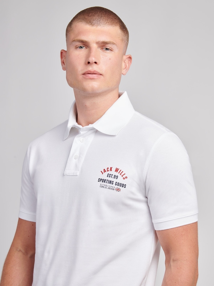 Jack Wills White Chest Arch Logo Pique Polo Shirt - Image 1 of 3 Jack Wills White Chest Arch Logo Pique Polo Shirt - Image 1 of 3