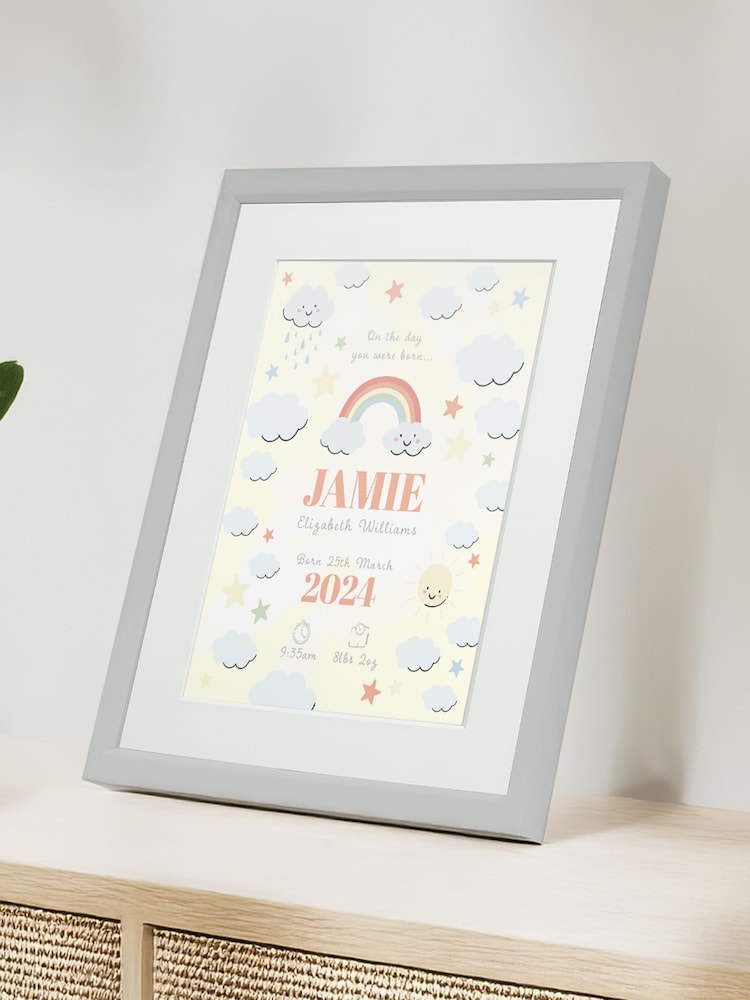 Personalised On The Day You Were Born Rainbow Framed Print by Jonnys Sister - Image 1 of 3