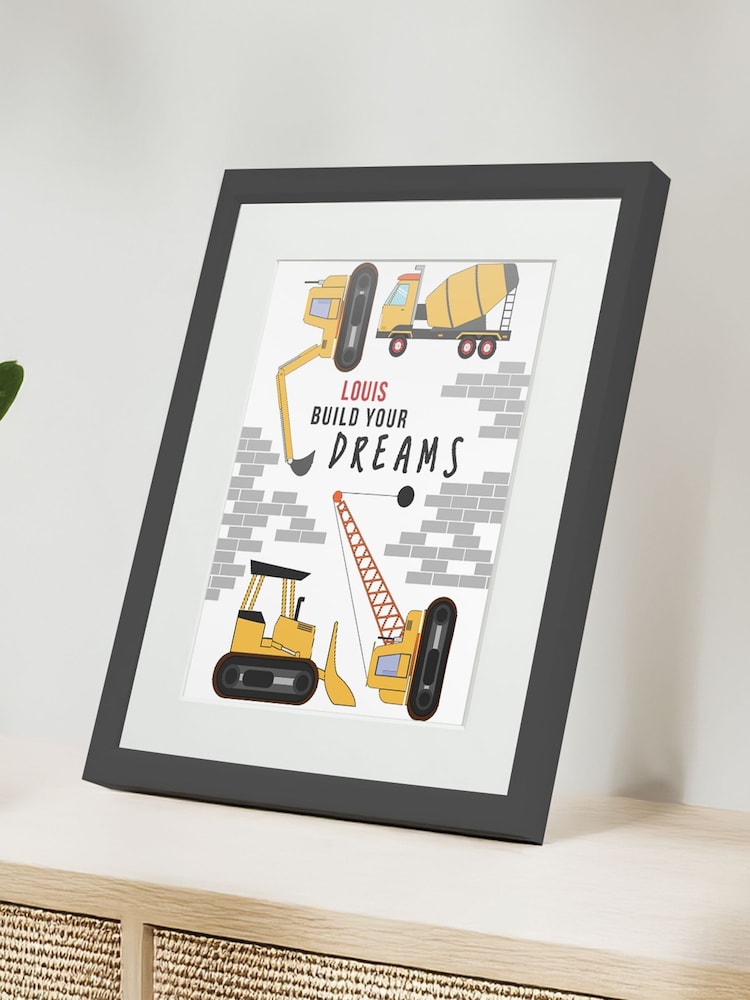 Personalised Construction Childrens Nursery Framed Print by Jonnys Sister - Image 1 of 3 Personalised Construction Childrens Nursery Framed Print by Jonnys Sister - Image 1 of 3
