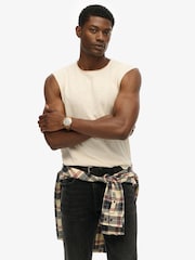 Superdry Cream Raw Edge Slub Tank Top - Image 1 of 5