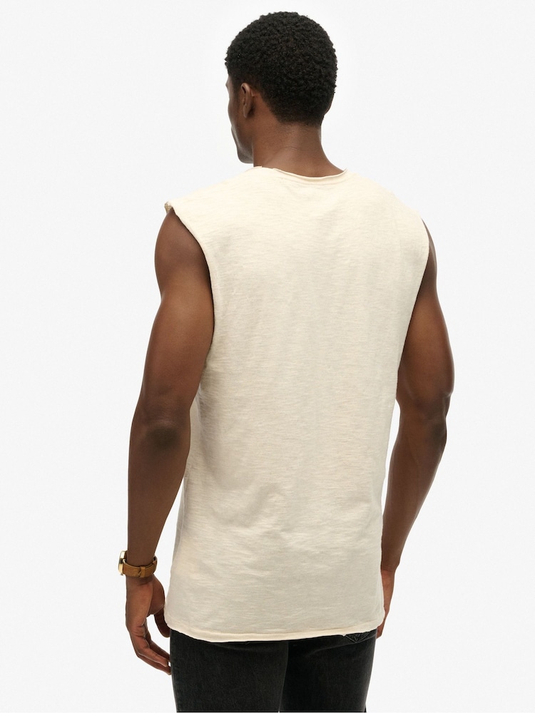 Superdry Cream Raw Edge Slub Tank Top - Image 2 of 5