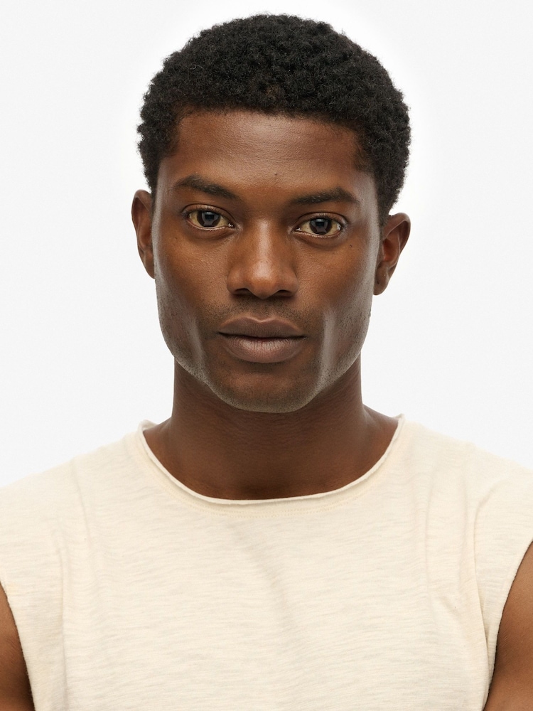 Superdry Cream Raw Edge Slub Tank Top - Image 5 of 5