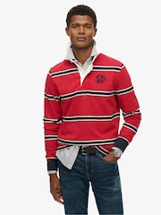 Superdry Red Vintage Athletic Stripe Rugby Top - Image 1 of 7