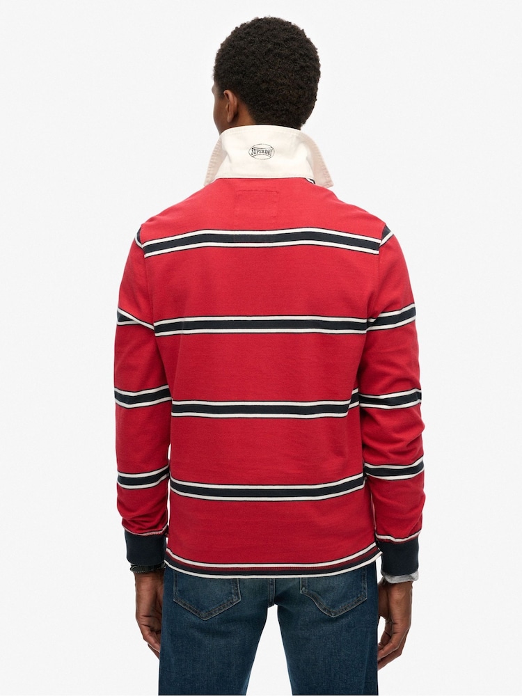 Superdry Red Vintage Athletic Stripe Rugby Top - Image 2 of 7 Superdry Red Vintage Athletic Stripe Rugby Top - Image 2 of 7