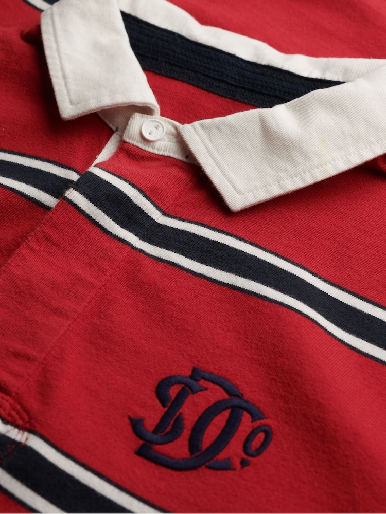 Superdry Red Vintage Athletic Stripe Rugby Top - Image 7 of 7 Superdry Red Vintage Athletic Stripe Rugby Top - Image 7 of 7