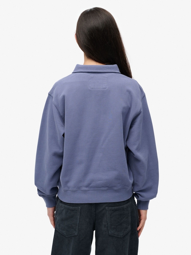 Superdry Blue Athletic Collared Half Zip Jumper - Image 2 of 7 Superdry Blue Athletic Collared Half Zip Jumper - Image 2 of 7