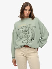 Superdry Green Tokyo Narrative Oversized Sweatshirt - Image 1 of 6