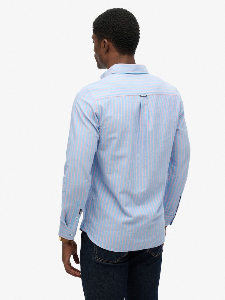 Superdry Blue Classic Oxford Long Sleeve Shirt - Image 2 of 7 Superdry Blue Classic Oxford Long Sleeve Shirt - Image 2 of 7