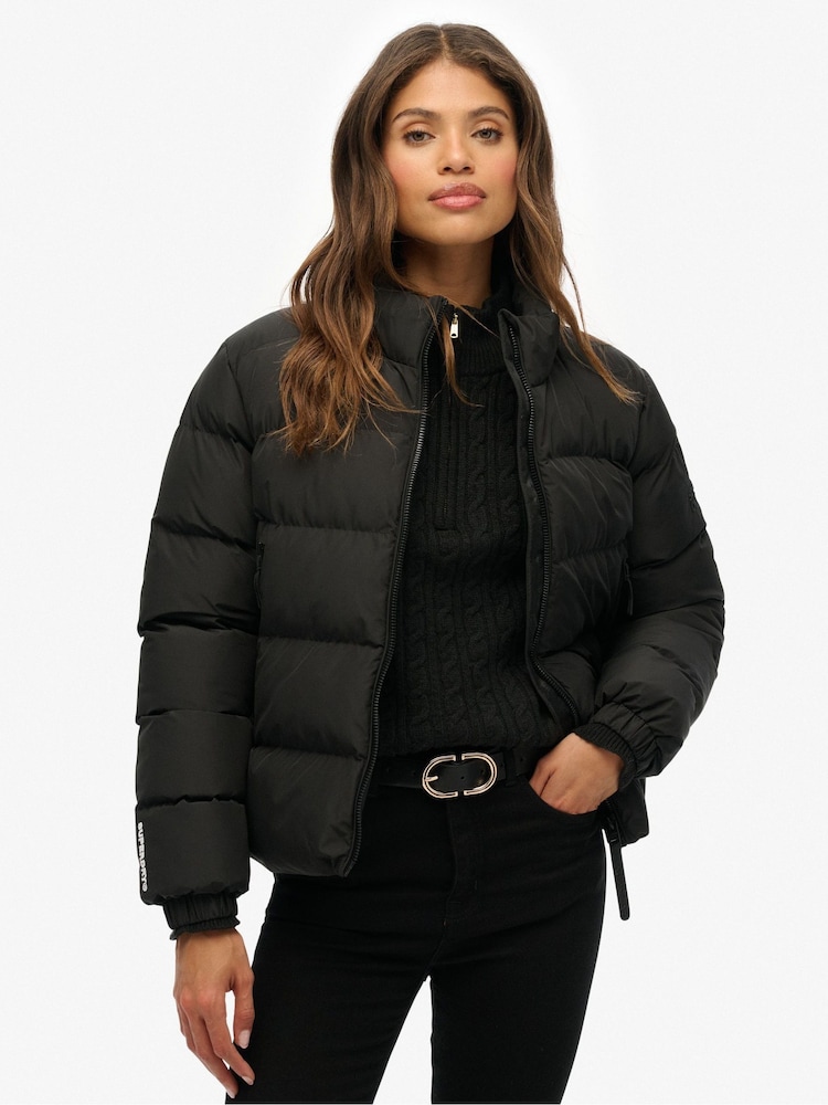 Superdry Black Non Hooded Sports Puffer Jacket - Image 1 of 7