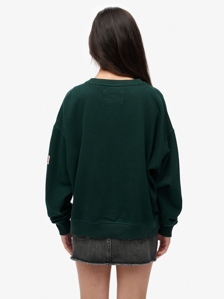 Superdry Green Athletic Essentials Relaxed Crew Neck Sweat top - Image 2 of 7 Superdry Green Athletic Essentials Relaxed Crew Neck Sweat top - Image 2 of 7