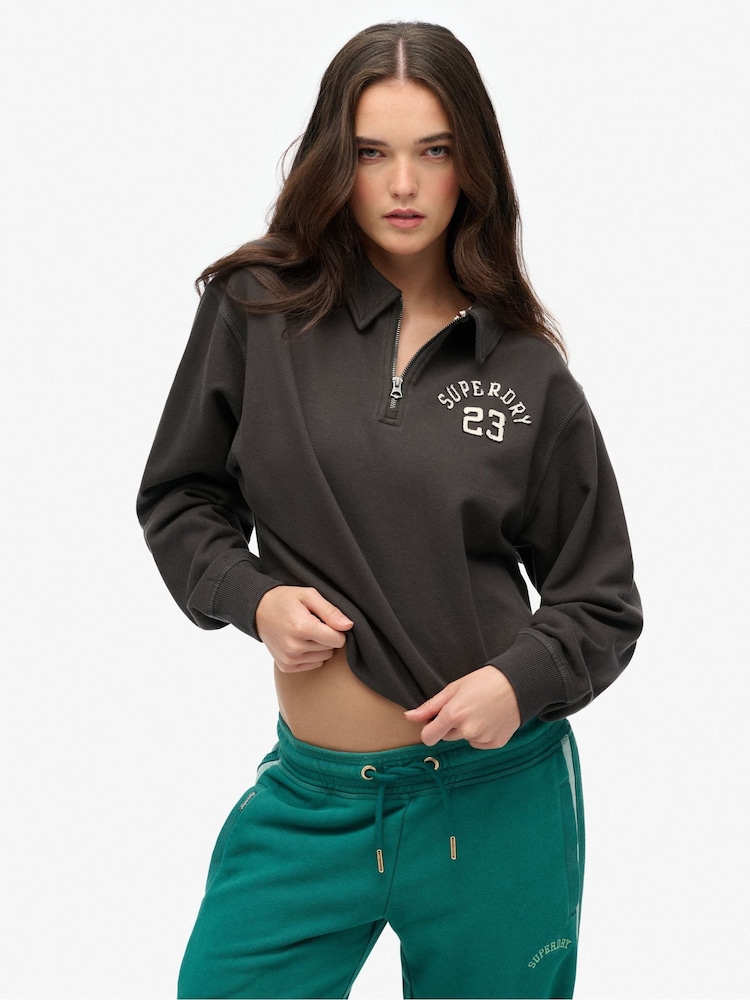 Superdry Black Athletic Essentials Collared Half Zip Sweatshirt - Image 1 of 7